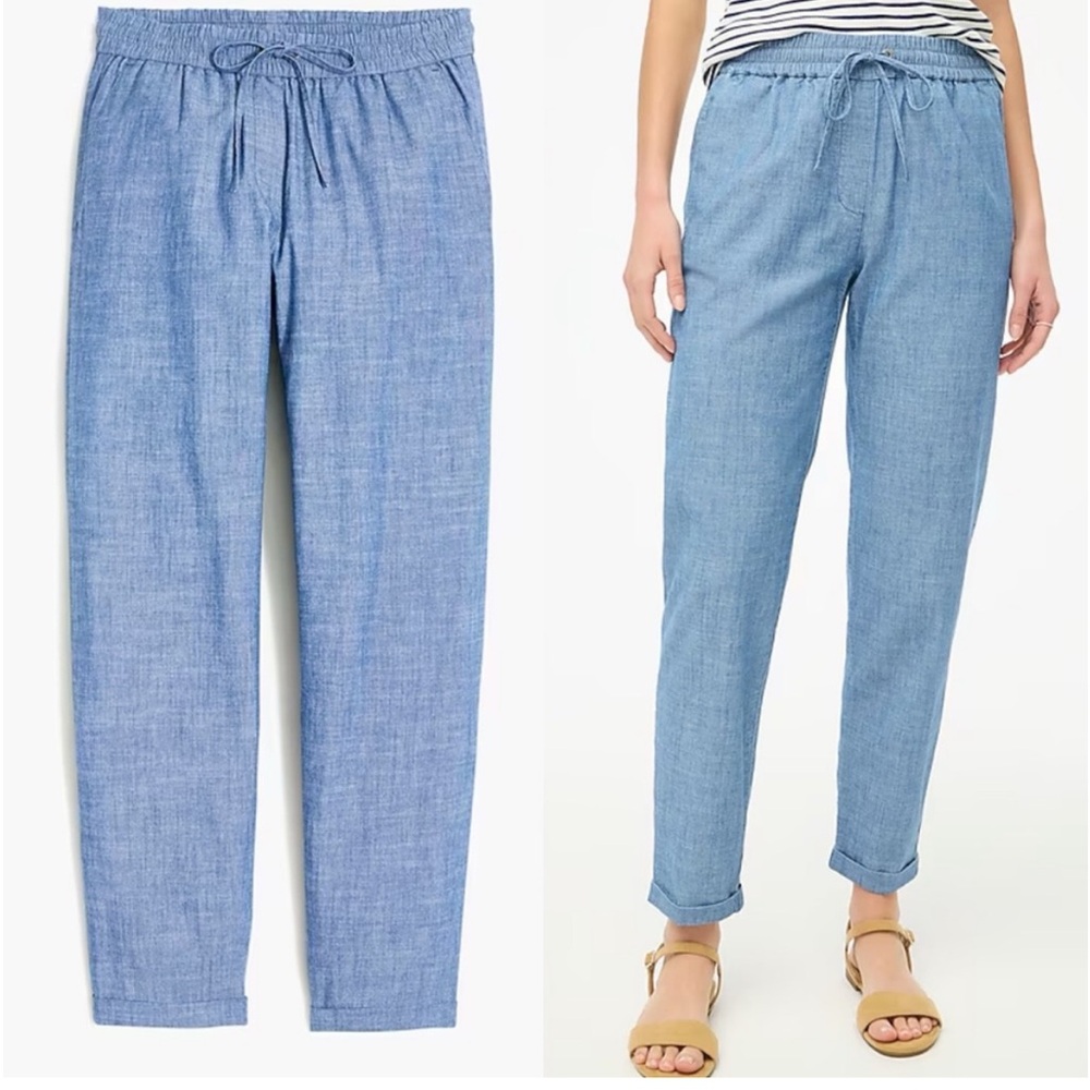 NWT J. Crew Chambray Drawstring Cotton Pants Medium Echo Blue Wash